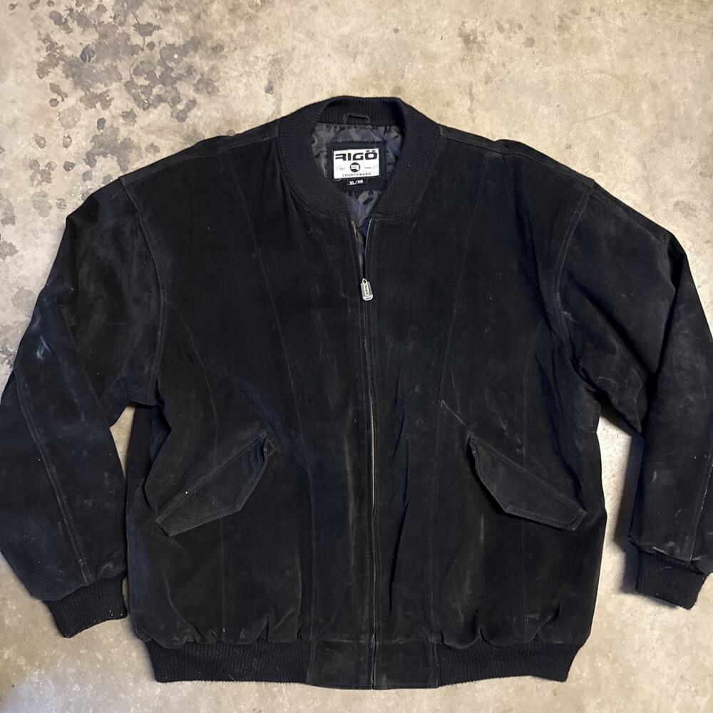 Rigo Sportswear Men's Size XL Black Suede Leather Jacket Quilted Lined Vintage